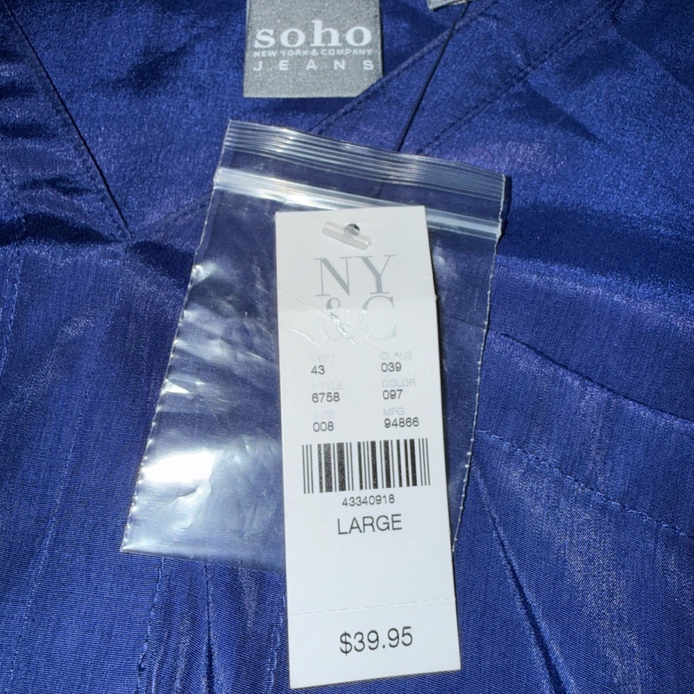 NY Collection Blue Roll Tab Sleeve Top